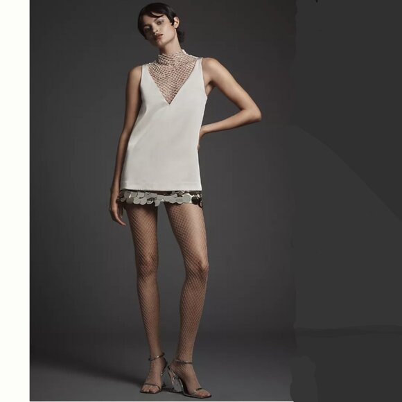 Brand New Mare Mare Crystal-Mesh Insert V-Neck Sleeveless Blouse - Picture 4 of 7